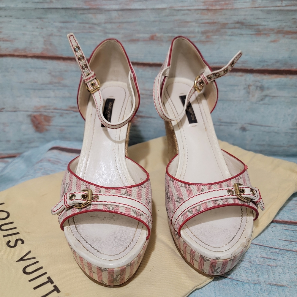 Authentic Louis Vuitton Monogram Wedge shoes Size 7.5 - Picture 4 of 15